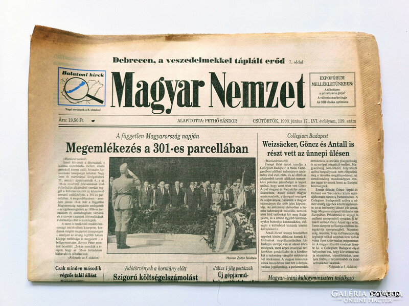 1993 június 17  /  Magyar Nemzet  /  Régi ÚJSÁGOK KÉPREGÉNYEK MAGAZINOK Ssz.:  26952