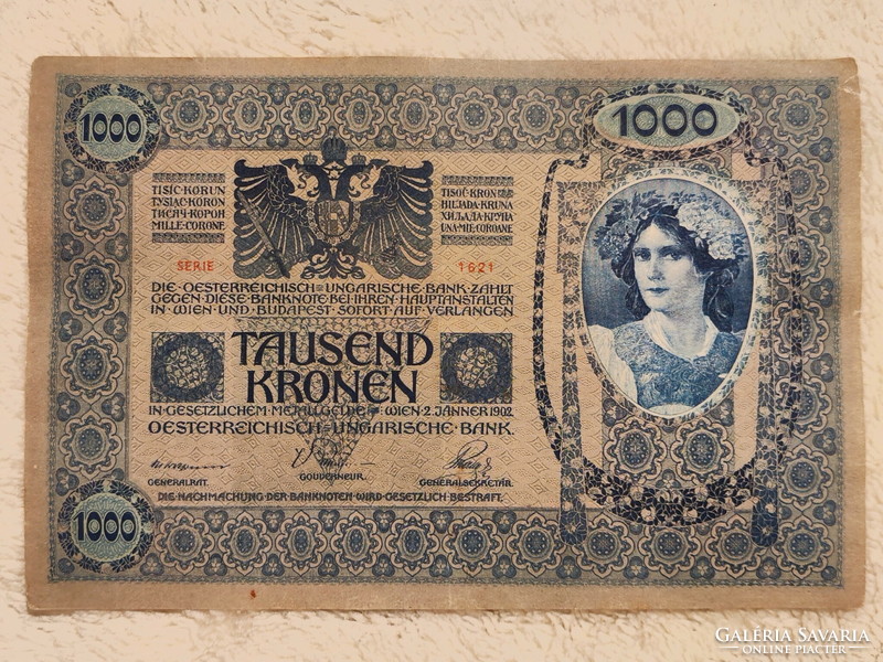 OMM 1000 korona, 1902 (F) osztrák, DÖ felülbélyegzéssel | 1 db bankjegy