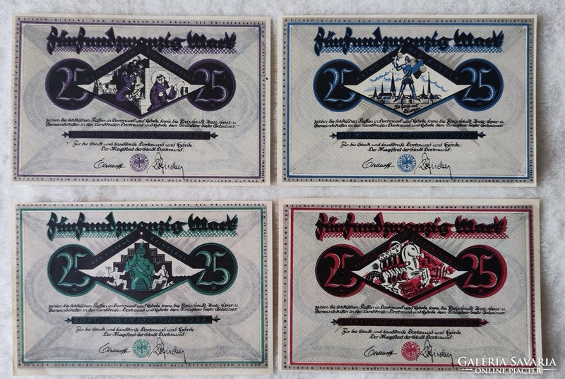 Inflation notgeld, 25 marks row - dortmund, 1922 (aunc) | 4 banknotes