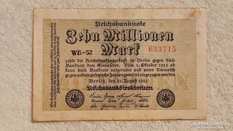 10 Million Marks, 1923 (vf-) - German Weimar Republic | 1 banknote