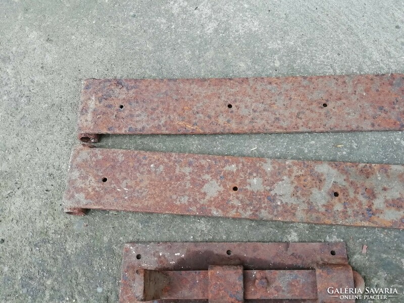 Old iron door, gate hinges, sliding lock