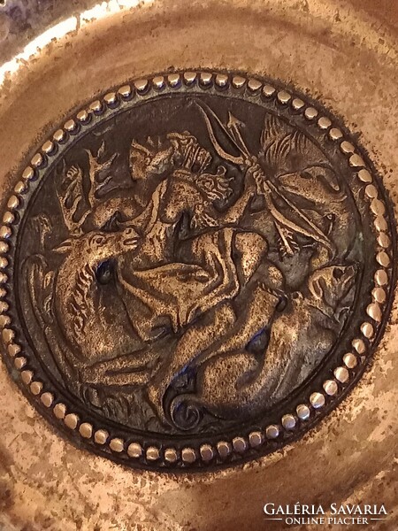 Retro applied art solid bronze (780 grams) Diana on the hunt hunting scene wall plate wall plate