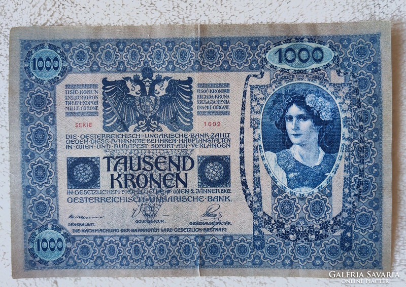 OMM 1000 korona, 1902 (VF) osztrák, DÖ felülbélyegzéssel | 1 db bankjegy