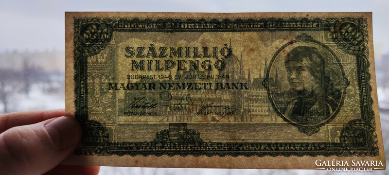 Pengő-milpengő pair: 100 million and 100 million milpengő from 1946 (vf) | 2 banknotes