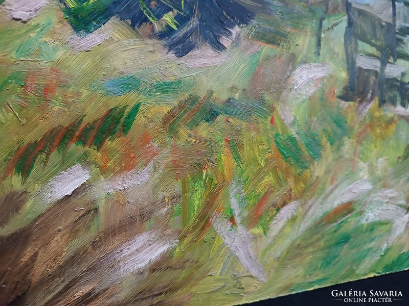 Monos József - Fenyőfák a hegytetőn olaj, farost 50x70 cm