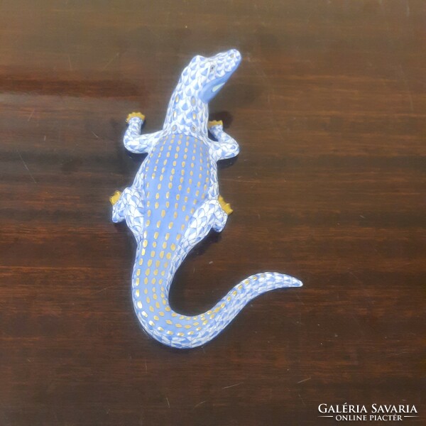 Herend blue scale pattern, scaly alligator porcelain figure