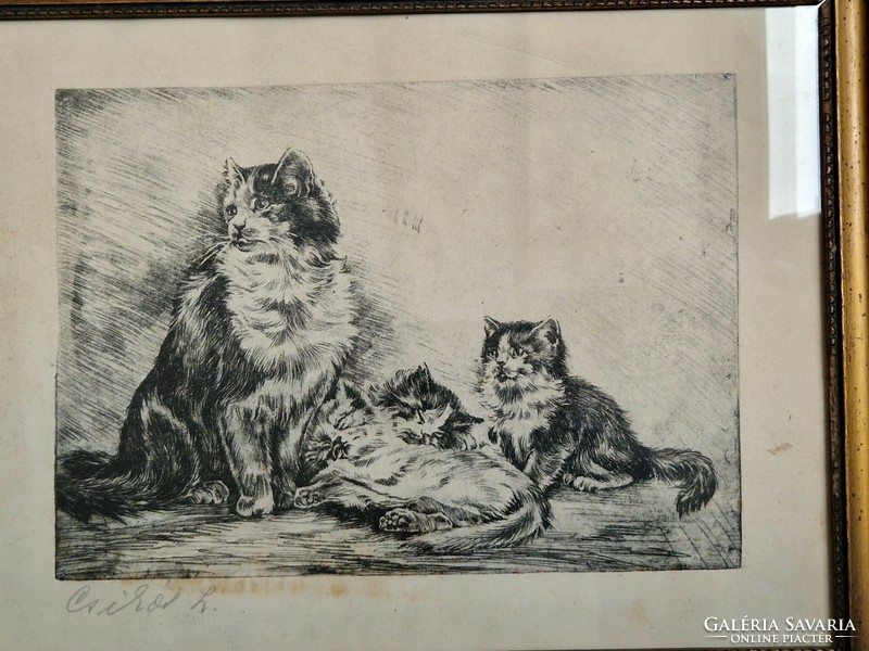Cat family etching