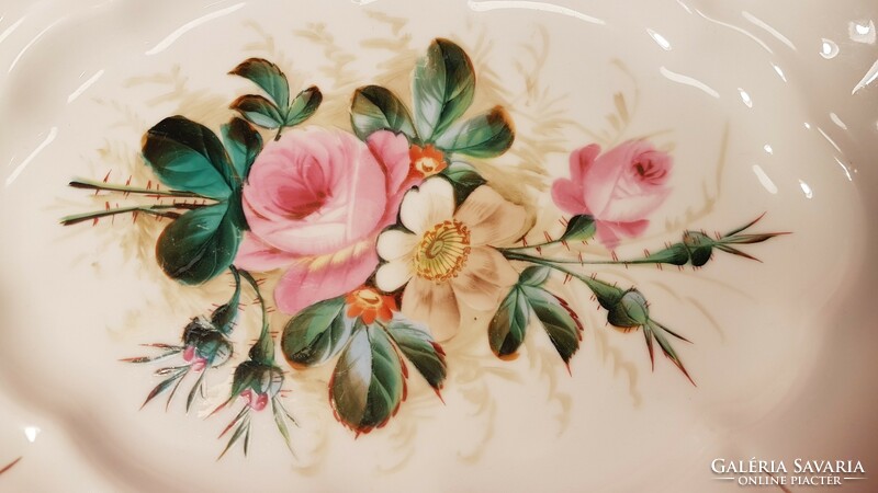 1 Ft-ról! Régi, gyönyörű virágcsokor festéssel, ismeretlen jelzésű porcelán tál