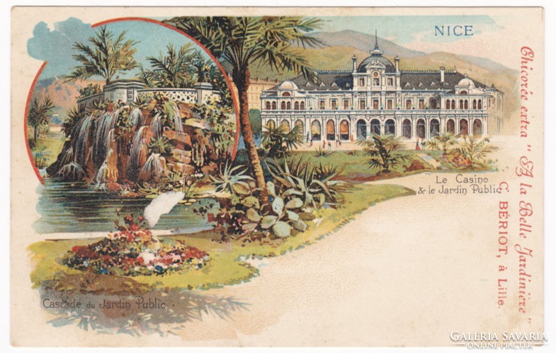 Nice casino - long addressed antique litho postcard