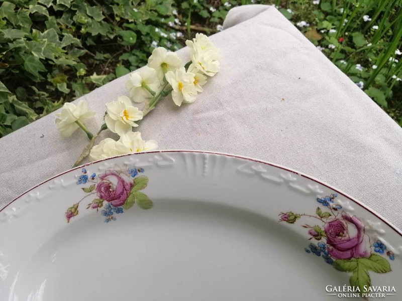 Antique serving bowl with pink forget-me-not decor