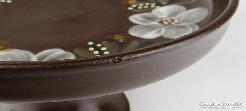 1Q898 Régi virágdíszes barna mázas Városlődi kerámia asztalközép kínáló tál