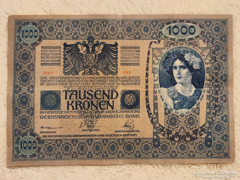 Omm 1000 kroner, 1902 (vf++) Austrian, with dö overstamp | 1 banknote