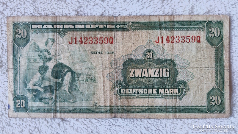 NSZK 20 márka, 1948-as első széria (F+) | 1 db ritkább bankjegy!