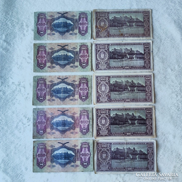 10 db 100 pengő (5 db 1930, 5 db 1945) (F-)