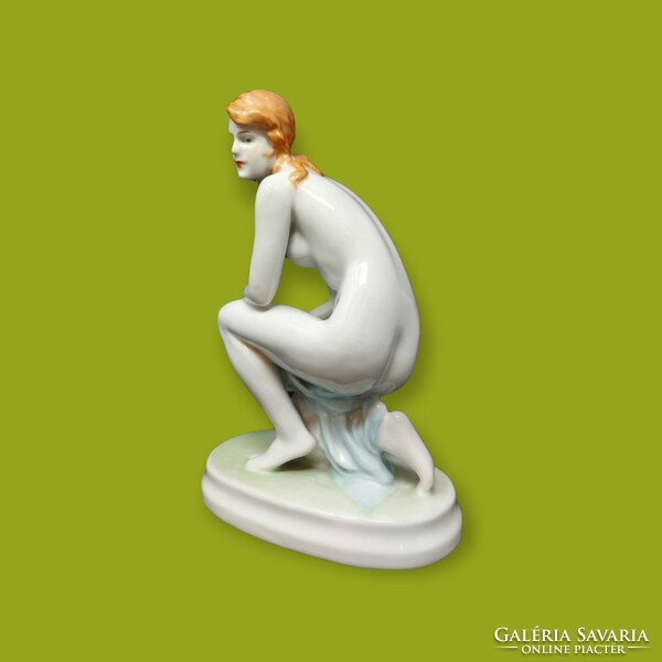 Zsolnay porcelain female kneeling nude figure