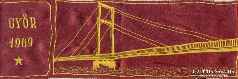 Embroidered ribbon for the inauguration of the pedestrian cable bridge in Győr