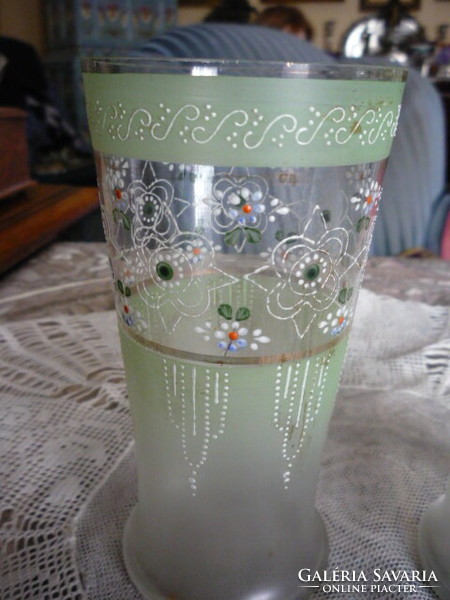 Antik zománcfestett üveg pohár díszpohár 2403 26