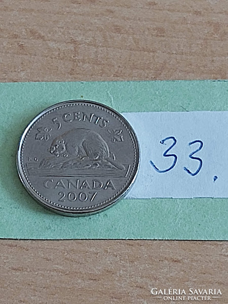 Canada 5 cents 2007 beaver, ii. Queen Elizabeth, nickel-plated steel 33