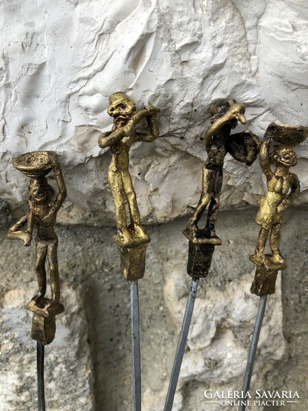 African figurines Akan Ashanti shaslik chopsticks copper and steel