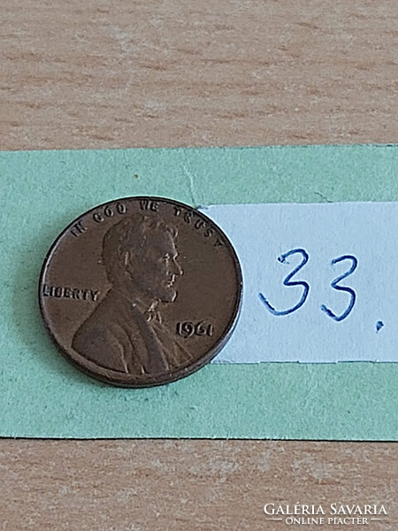 Usa 1 cent 1961 abraham lincoln, copper-zinc 33
