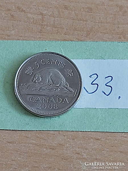 Canada 5 cents 2008 beaver, ii. Queen Elizabeth, nickel-plated steel 33