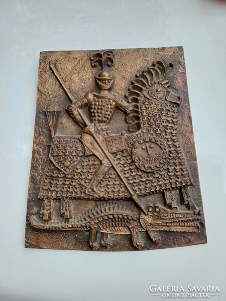 Rare Kopczány otto bronze wall relief dragon slayer