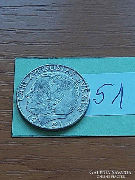 Sweden 1 kroner 1991 copper-nickel, xvi. King Károly Gustav 51