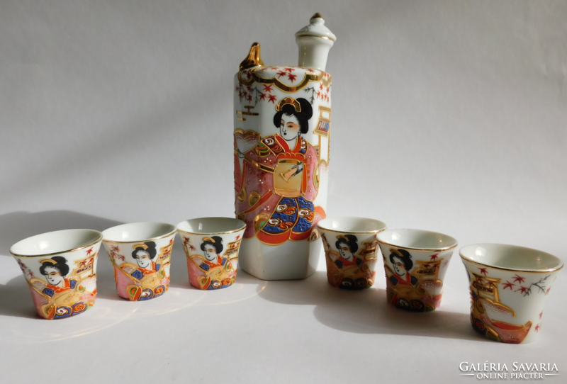 Japán kézzel festett, relief aranyozású litofán szakés készlet