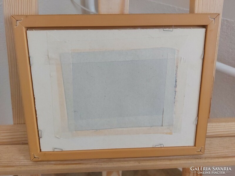 (K) Kisméretű jelzett kubista kép 27x21 cm kerettel