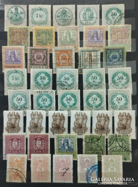 Selection of tax stamps and document stamps, including unused legislative fees.