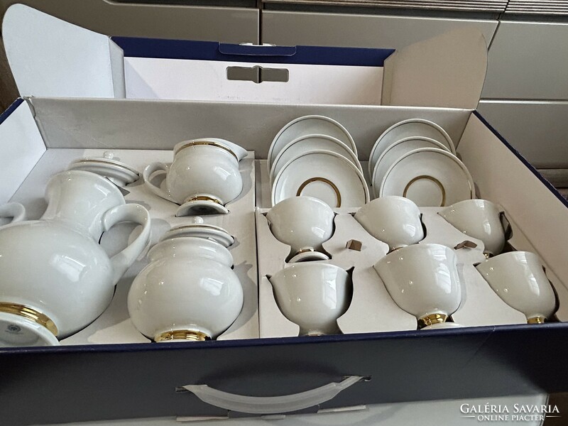 Hollóházi moonlight gold collection porcelain coffee set in original box