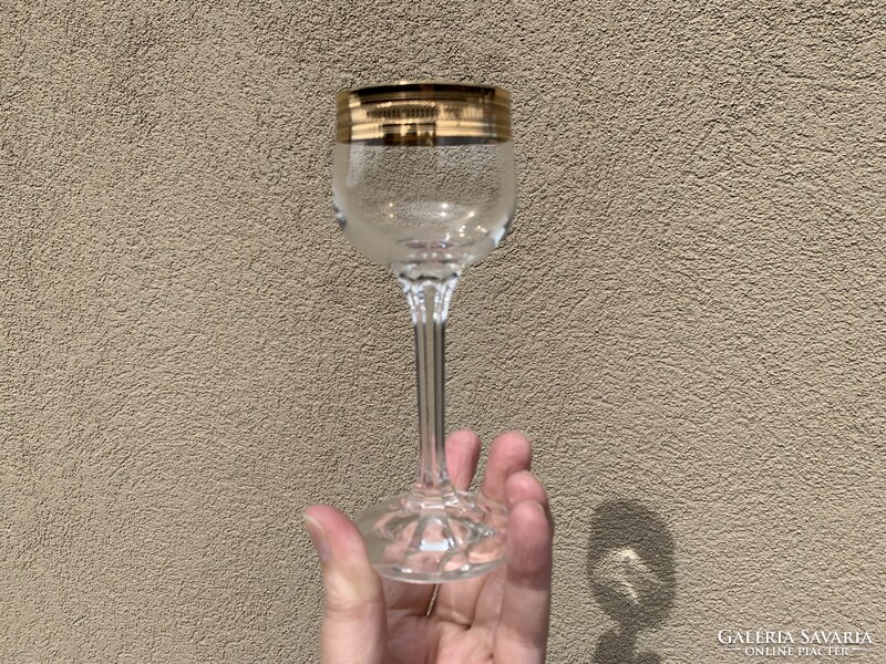 Régi cseh aranyozott kristály rövid italos pohár, 2 db. egyben