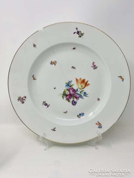 5db antik Óherendi tányér és 1db kínáló tál vad virágos és pillangós mintával- Sérült RZ