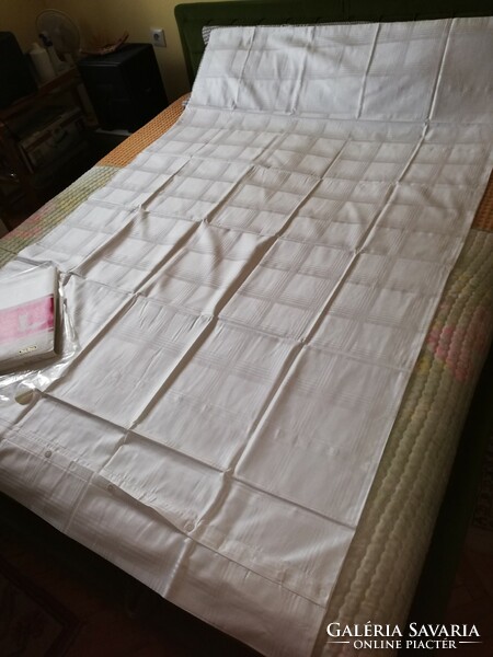 Pair of white damask duvet covers, in original packaging, 200/130 cm