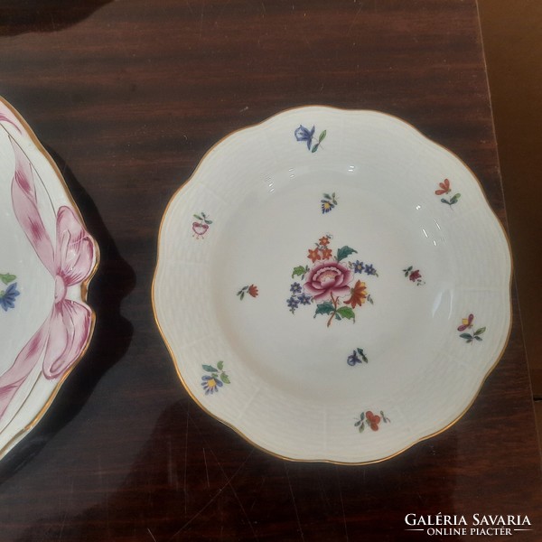 Herend Nanking bouquet porcelain cake set with ribbon bowl