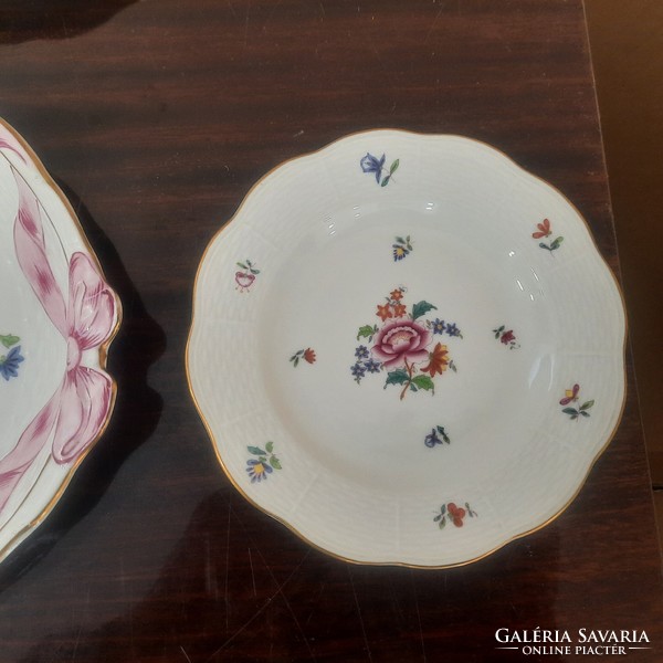 Herendi Nanking Bouquet porcelán süteményes készlet szalagtállal