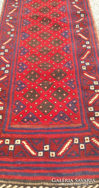 Afghan hand-knotted running rug with a beautiful kilim band. Negotiable!