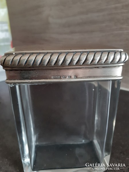 Glass holder with silver lid, box