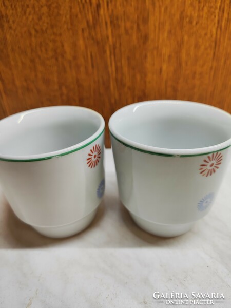 6 North Korean mugs with red and blue patterns