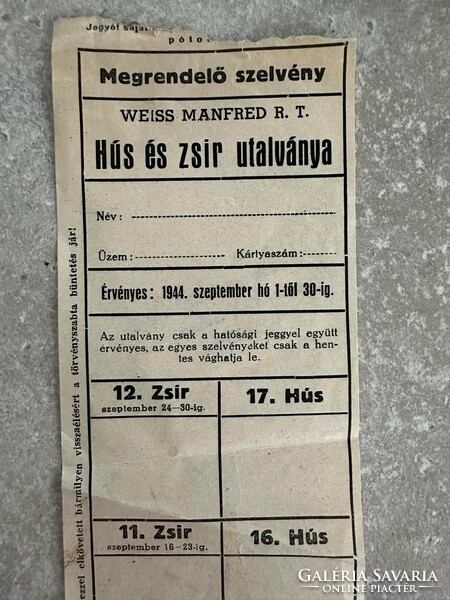 Weiss manfred r.T. Voucher for meat and fat 1944