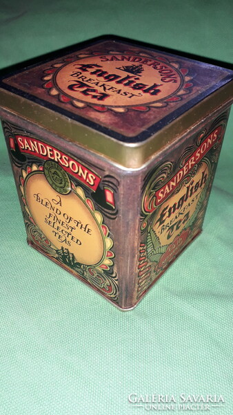 Retro SANDERSONS eredeti angol fém lemez reggeli tea teás doboz 9x8x8 cm a képek szerint