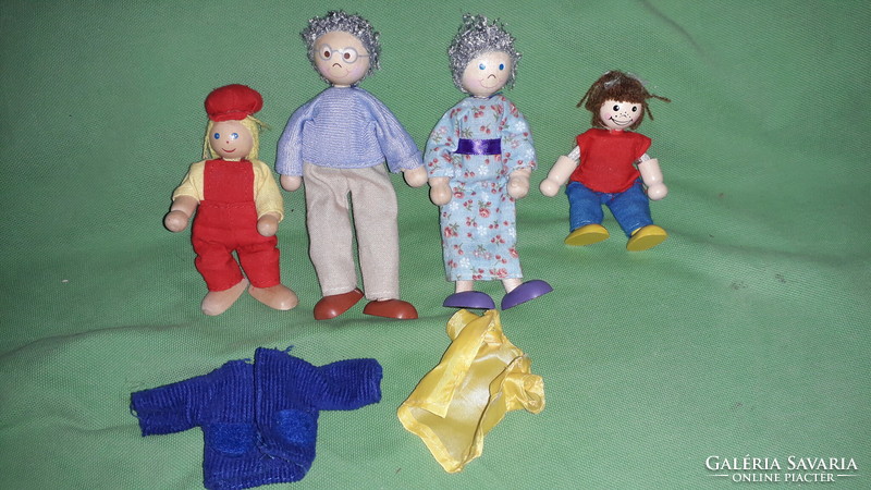Antik fából készült kis játék babák BABA CSALÁD eredeti ruhában CSAK egyben+ruhák 14cm képek szerint