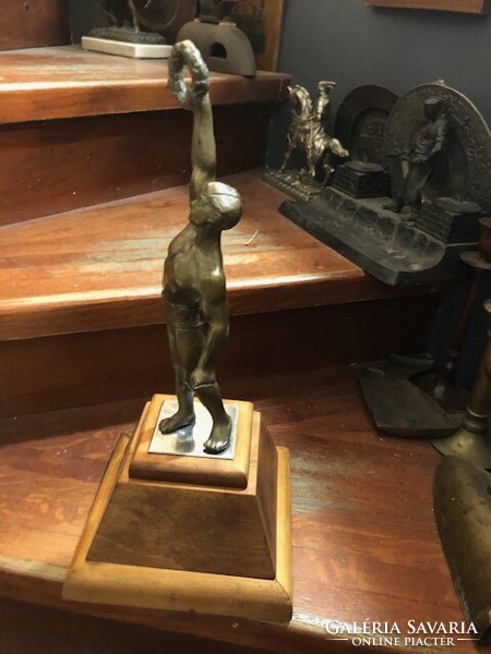 Antique bronze Olympian male statue, height 28 cm.