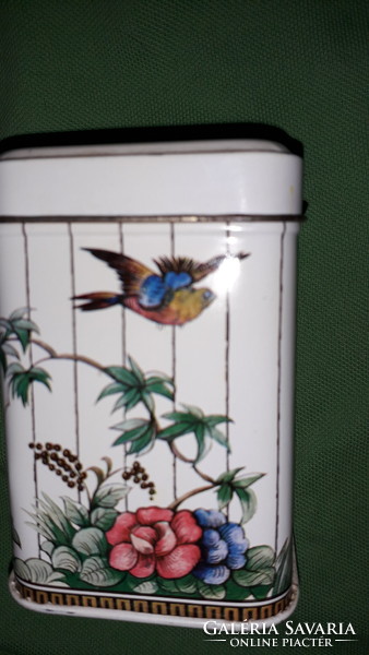 Gyönyörű madaras virágos angol fém lemez " Springtime " tea teás doboz 10 x 7 x 7 cm a képek szerint
