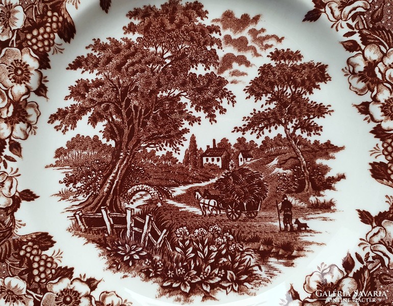 Ironstone Tableware angol jelenetes barna porcelán kistányér süteményes tányér