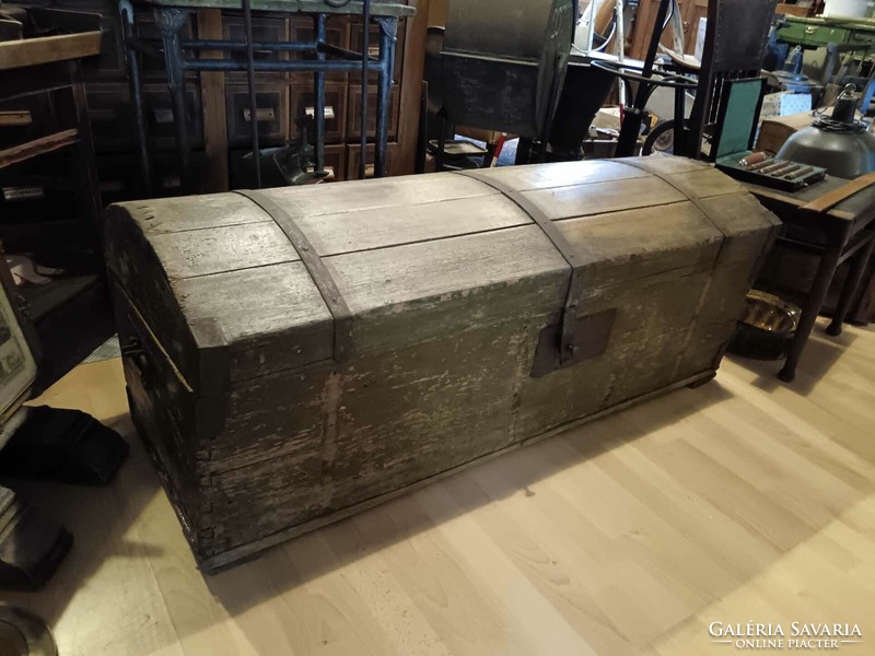 Large chest, late 18th century baroque iron chest, traveling wooden chest extra large, original color