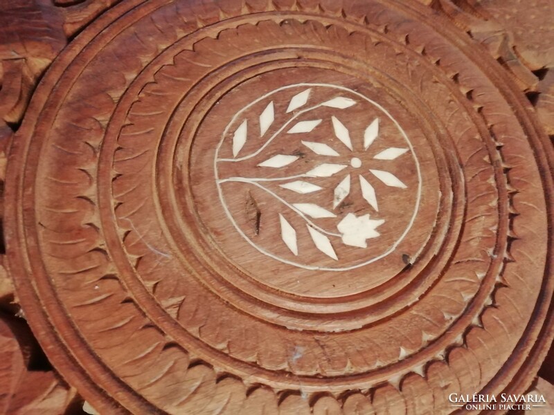 Carved openwork tea table with inlay