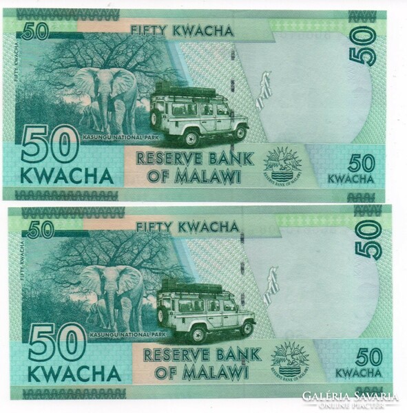 50  Kwacha  2 db párban  Sorszámkövető  2017 Malawi