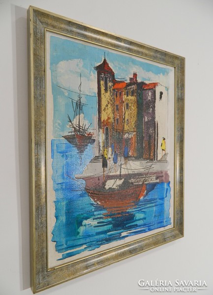 Mediterrán témájú olasz retro posztmodern festmény / falikép '70-es évek