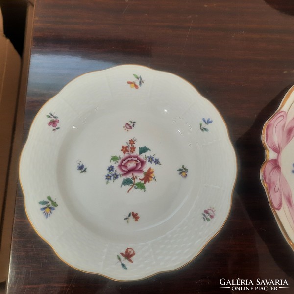 Herend Nanking bouquet porcelain cake set with ribbon bowl